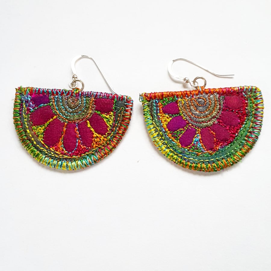 Stitched Silk Textile Earrings