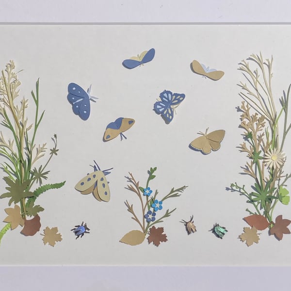 Large Framed Papercut Picture with Butterflies, Moths and Beetles.