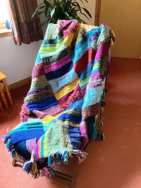 Chunky cosy hand knitted blanket 