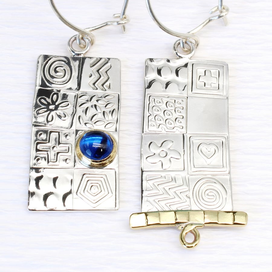 Handmade asymmetrical earrings, sterling silver, blue Spinel stone, stone choice