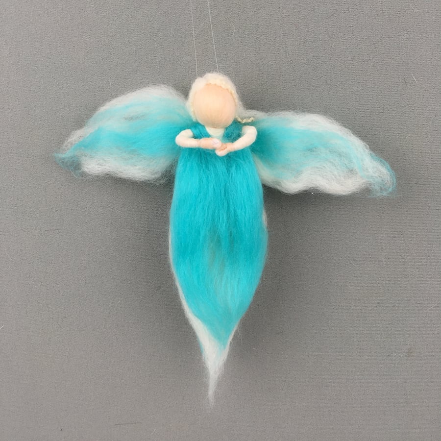 Merino wool whimsical fairy, angel in turquoise and white