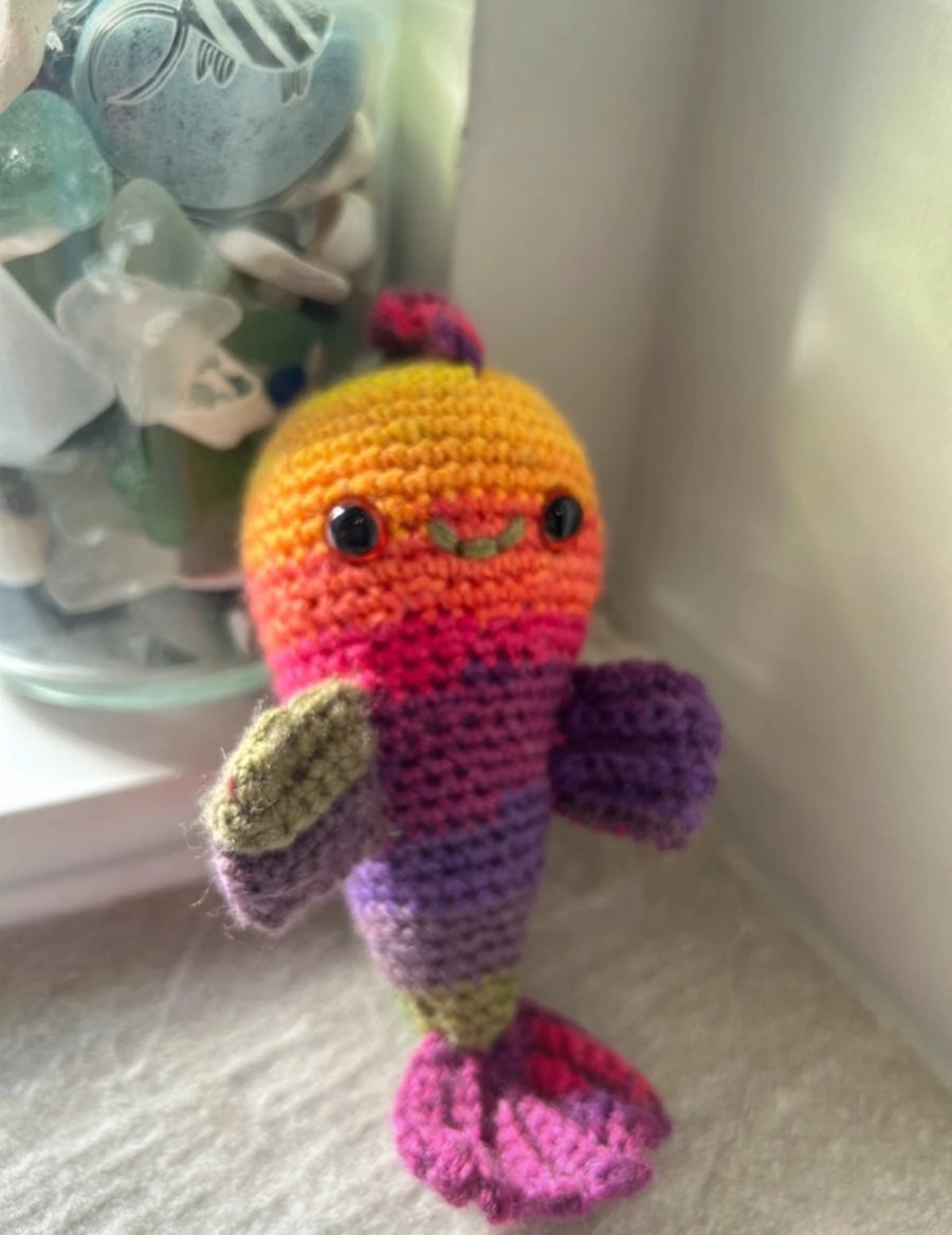 Crochet Rainbow Fish Ornament 