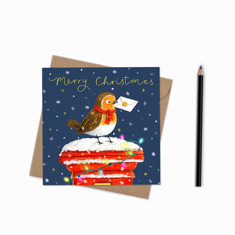Christmas Robin Postbox Card - Blank Card - Greeting Card