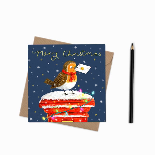 Christmas Robin Postbox Card - Blank Card - Greeting Card