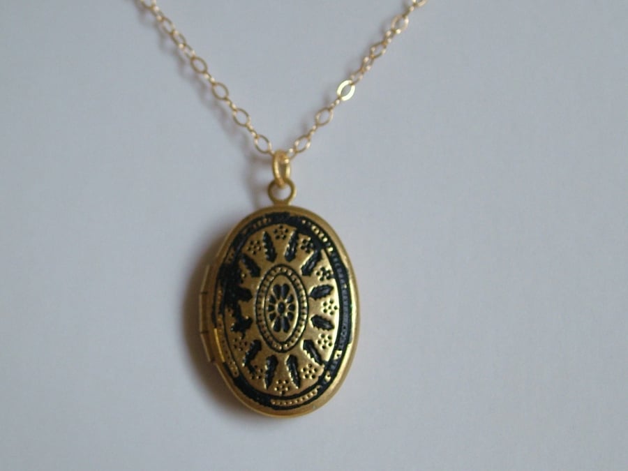 EBONY BLACK PATINA BRASS LOCKET - - FREE SHIPPING WORLDWIDE