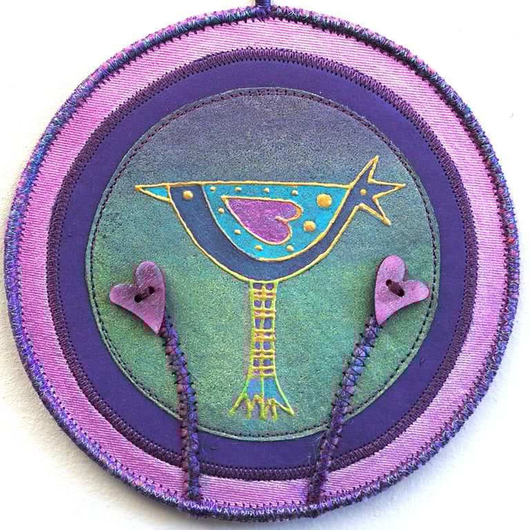LBM02 - Lovebird Mandala Wall Hanging - 15cm diameter-Purple- Lilac- Green-Gold