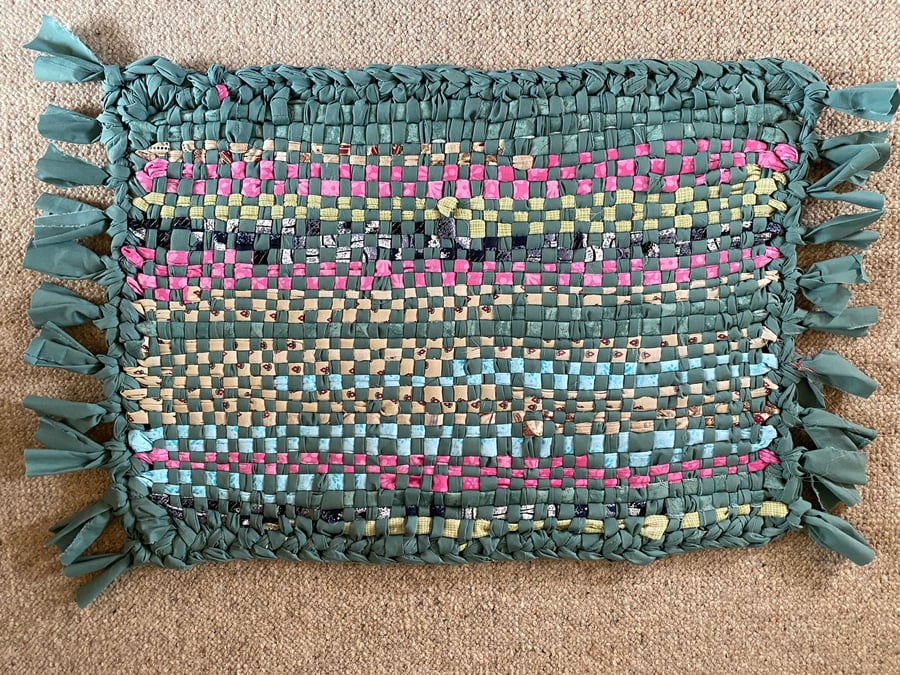 Green & Yellow Woven Rag Rug