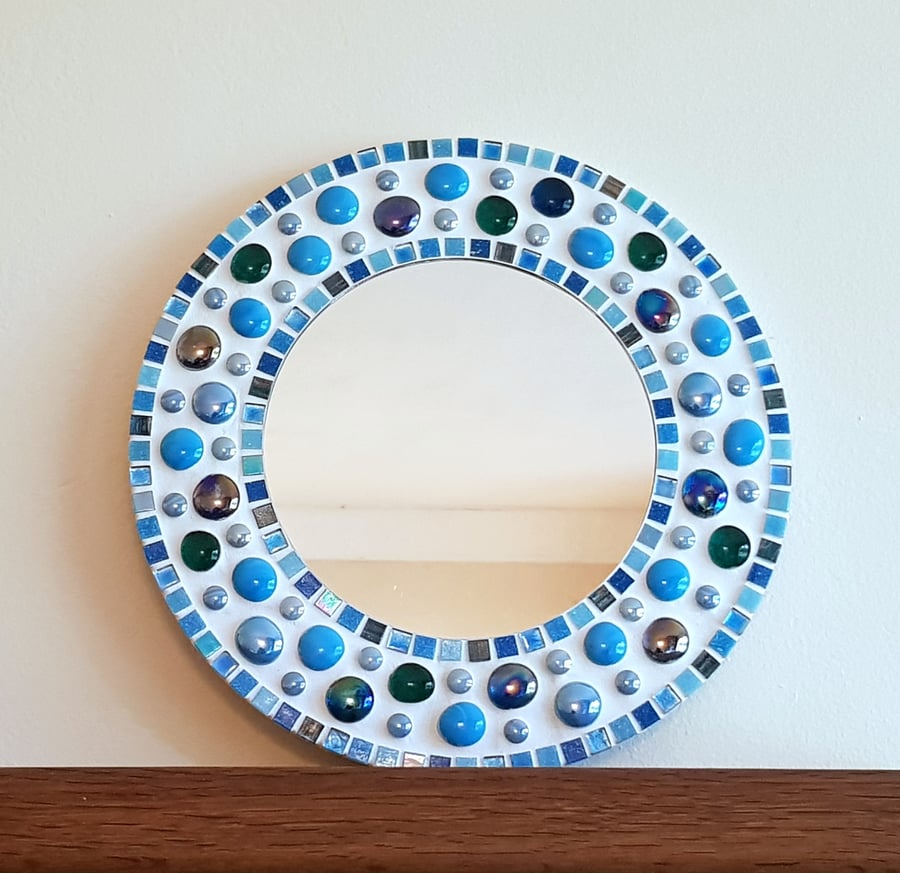 Mosaic Wall Mirror Round 30cm Blue Turquoise Teal Bathroom Mirror