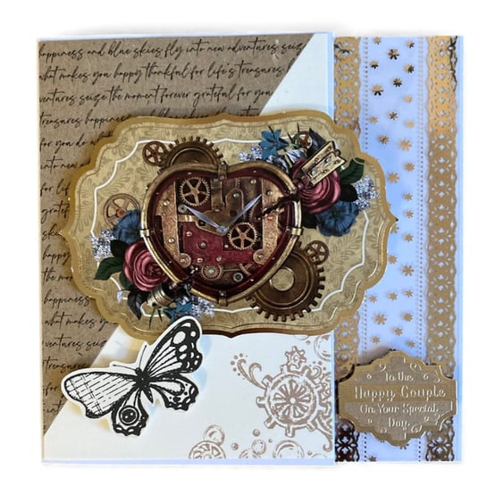 Steampunk “Heart & Cogs” Card, Perfect for Weddings, Engagements & Anniversaries