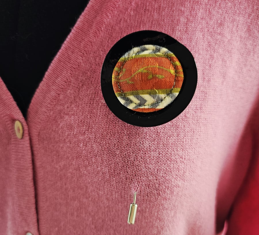 Dorset 'Singleton' Button pin brooch made with silk fabric