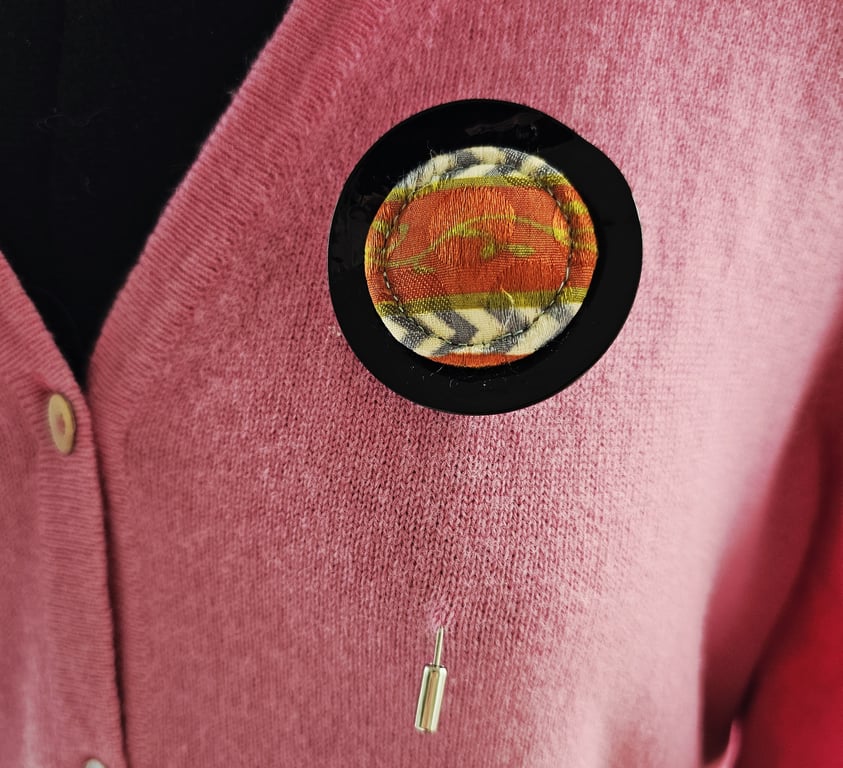 Dorset 'Singleton' Button pin brooch made with silk fabric