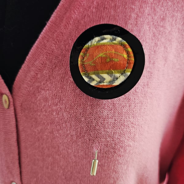 Dorset 'Singleton' Button pin brooch made with silk fabric