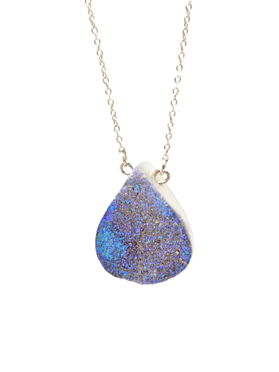 Druzy gemstone pendant necklace with chain