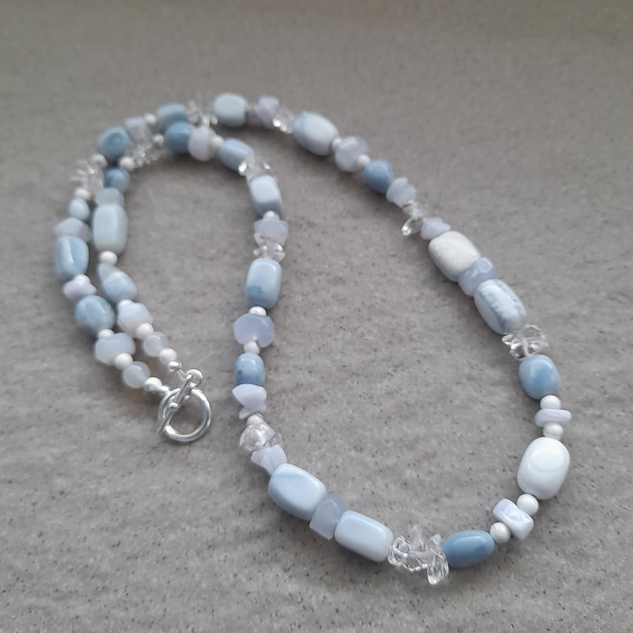 Blue Opal Quartz Howlite and Blue Agate Beaded Necklace 