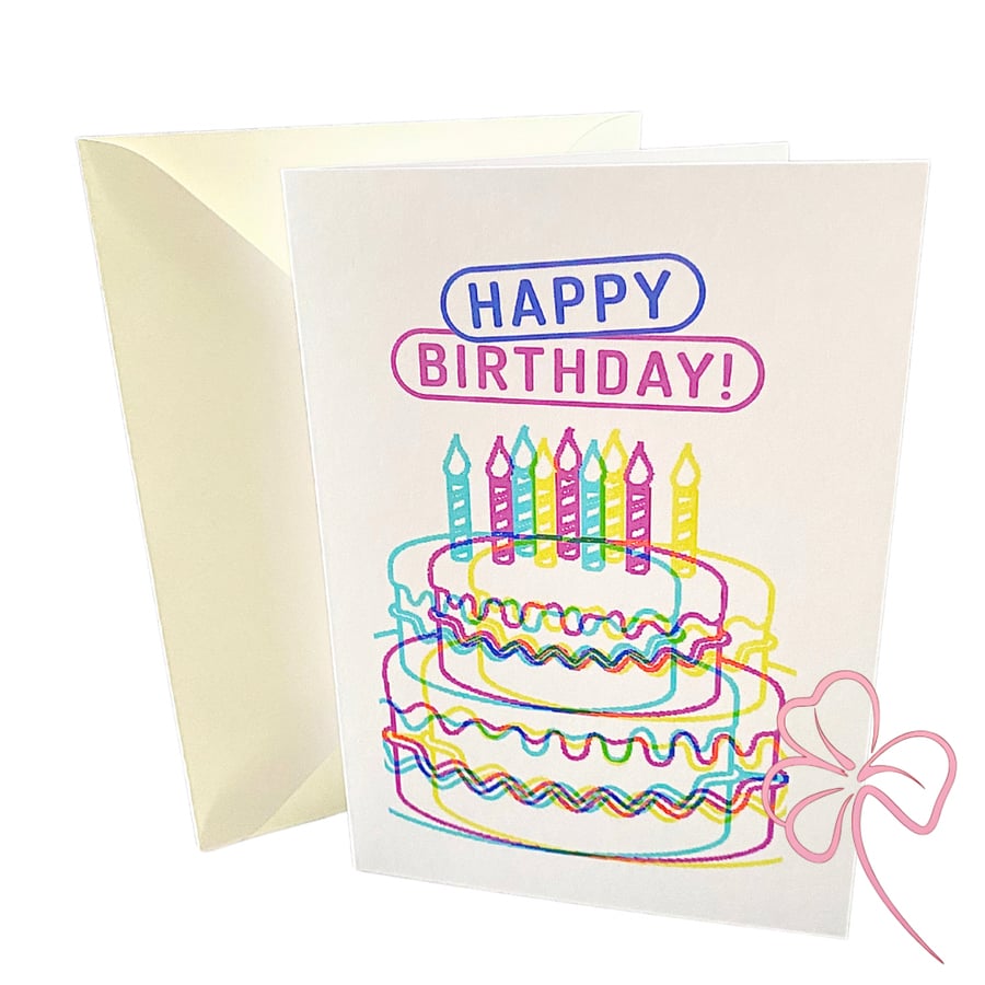 Neon Effect Birthday Cake Greetings Card