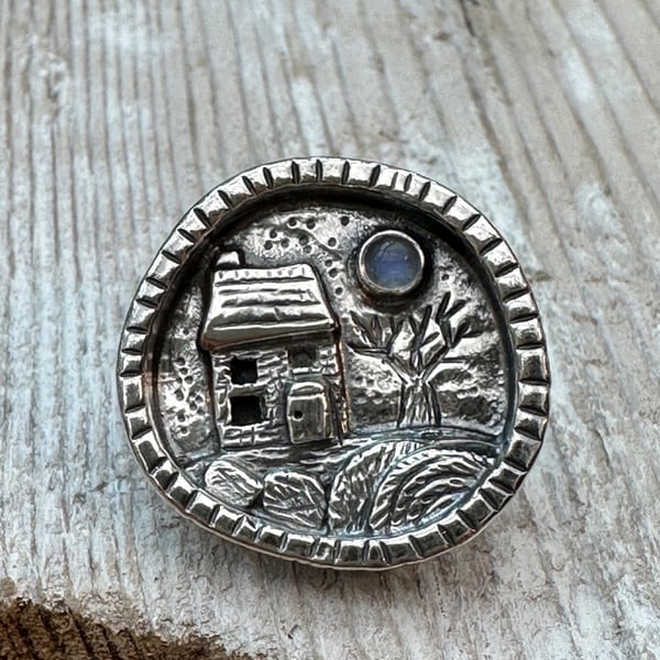 Moonstone Cottage Silver Brooch