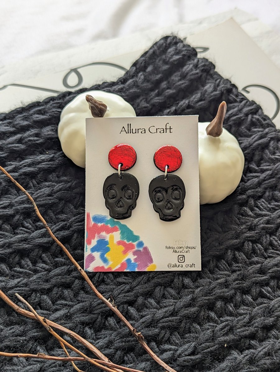 Skull and Red Earrings