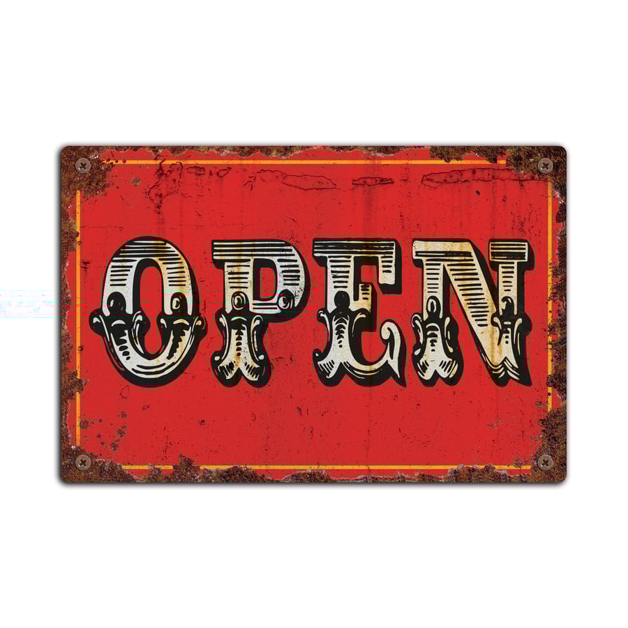 Vintage Style Open Sign Tin Plaque, Circus Metal Sign, Carnival Sign, Man Cave 