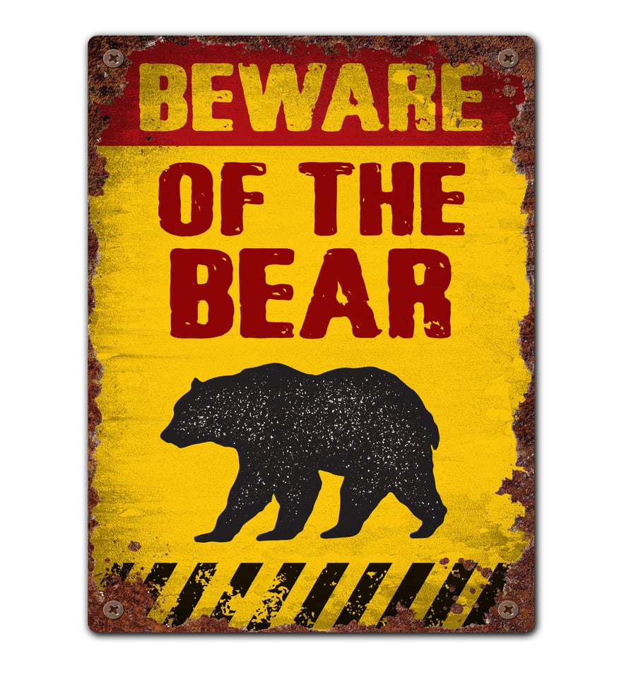 Vintage Style Beware of the Bear Tin Sign, Warn... - Folksy