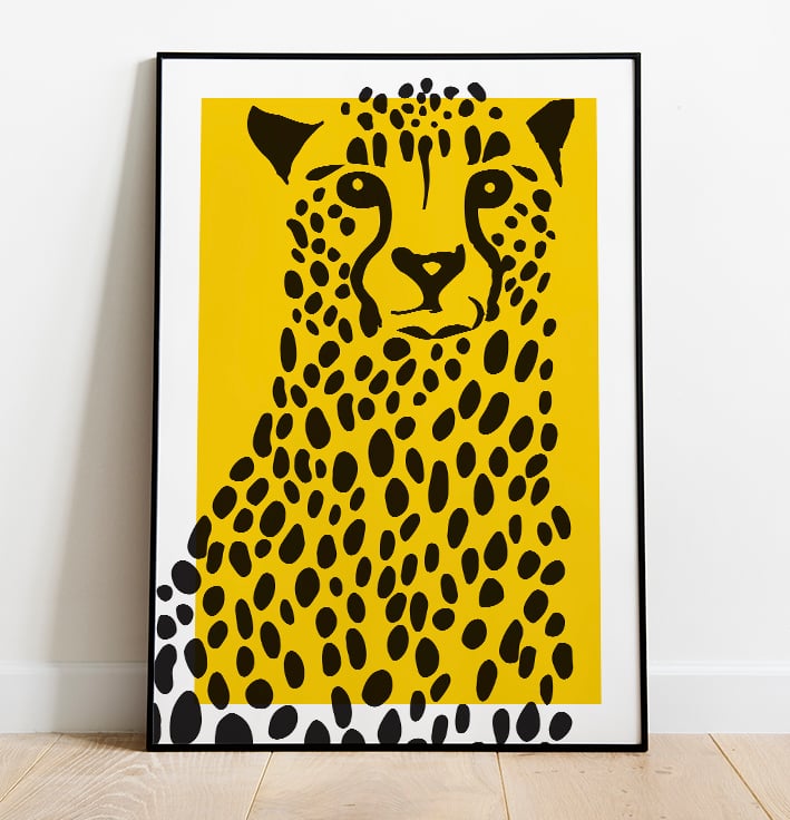 Leopard Art Print, Pop Art Yellow Wall Art, Home Decor