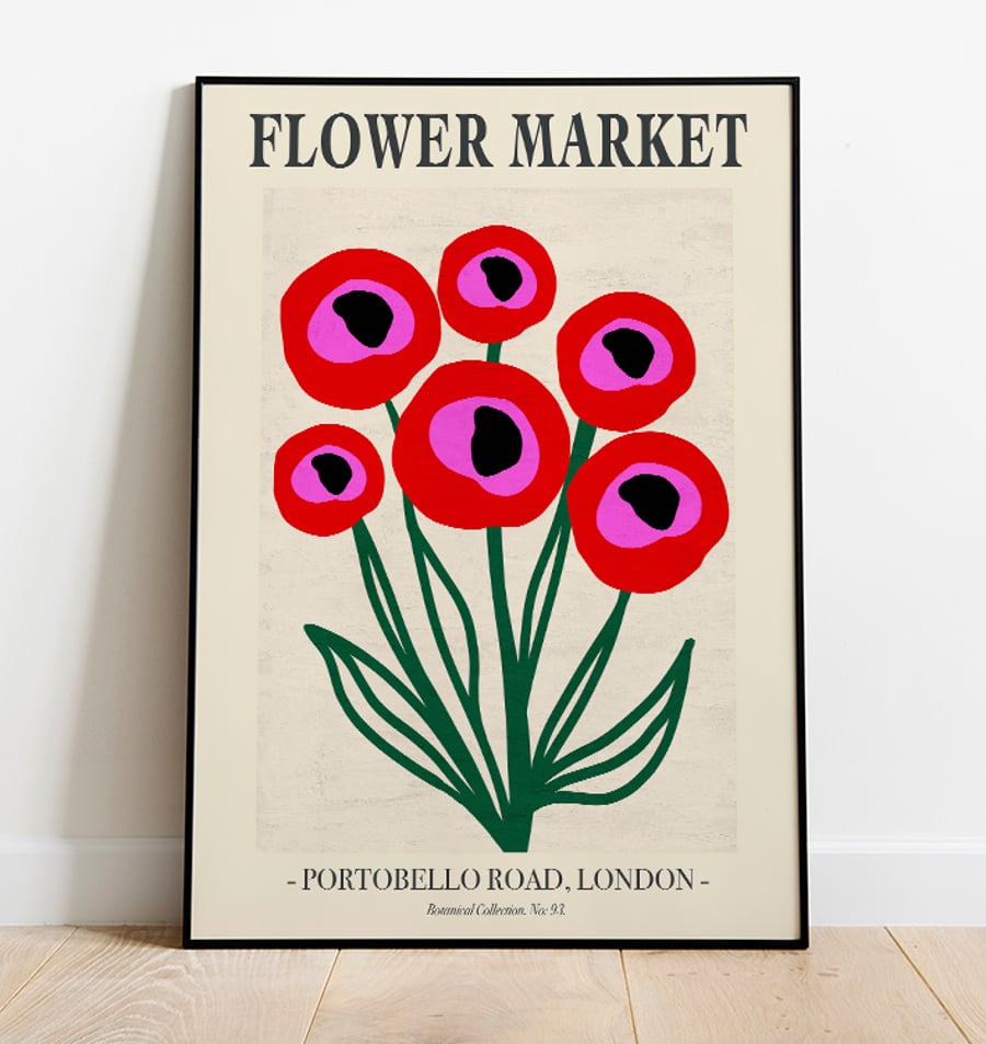 Poppy Art Print, Portobello Road flower Market Wall Print, Home decor