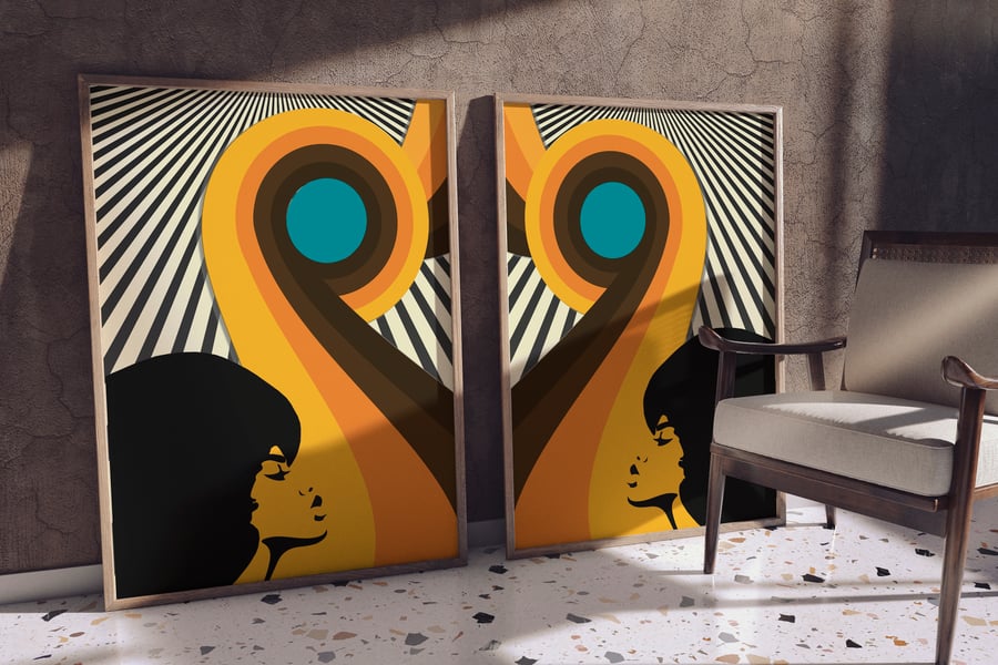 Pair of Mid Century Retro Art Print, Vintage Shapes Print, Sixties Wall Art