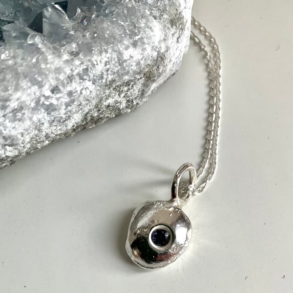 Small Sterling Silver Pebble Pendant Necklace 