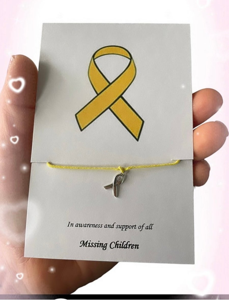 Missing children awareness wish bracelet yellow corded ribbon charm bracelet 