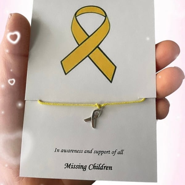 Missing children awareness wish bracelet yellow corded ribbon charm bracelet 