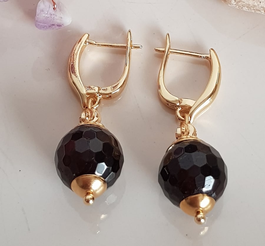 Garnet earrings, gold plated drop earrings, handmade gift for her