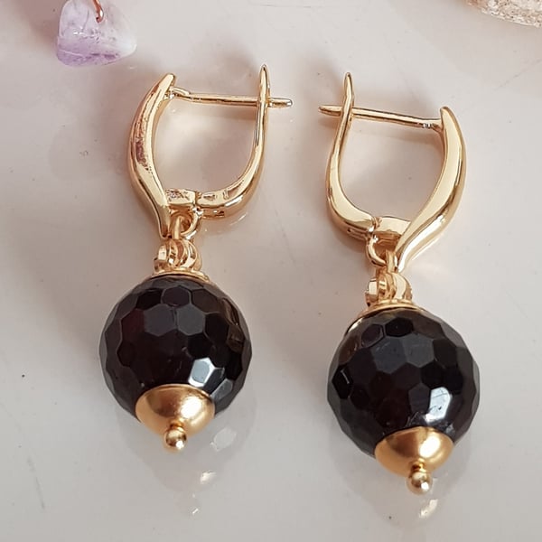 Garnet earrings, gold plated drop earrings, handmade gift for her