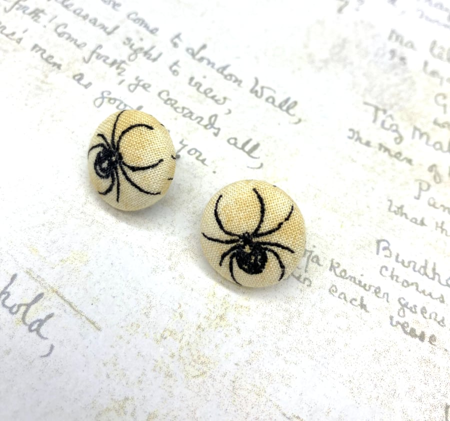 Black spiders stud earrings fabric button gothic inspired - seconds sunday