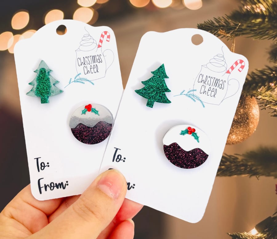 Christmas brooch, Christmas tree badge, Christmas pudding pin, secret Santa gift