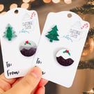 Christmas brooch, Christmas tree badge, Christmas pudding pin, secret Santa gift