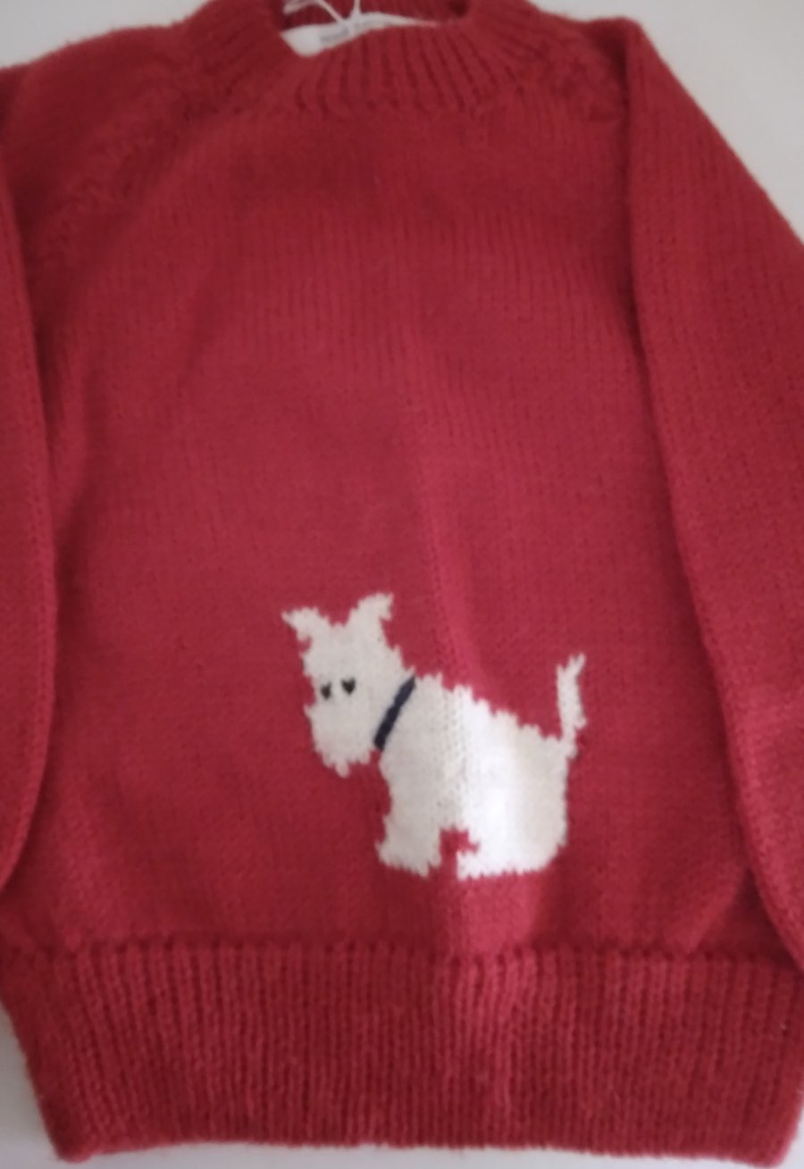 Red baby jumper with a Scottie Dog motif. Age 3-6 months Seconds Sunday