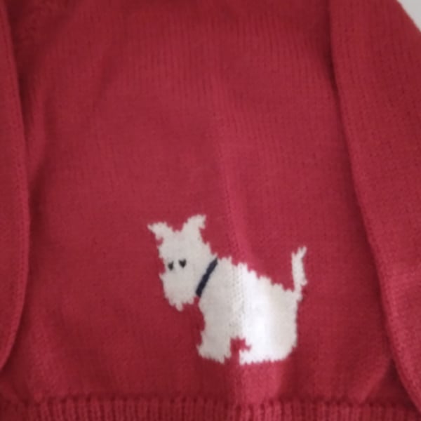 Red baby jumper with a Scottie Dog motif. Age 3-6 months Seconds Sunday