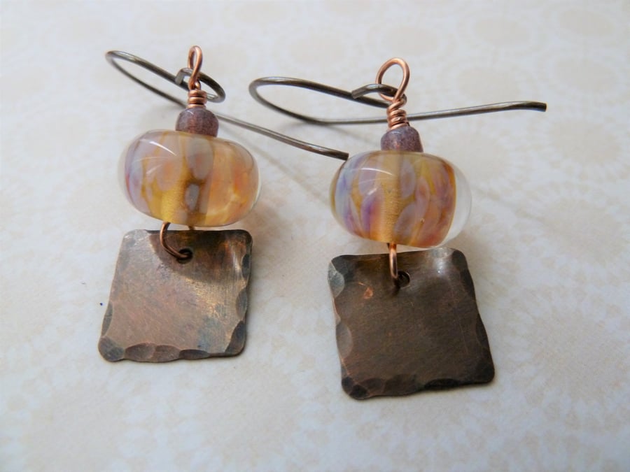 lampwork and copper handmade earrings