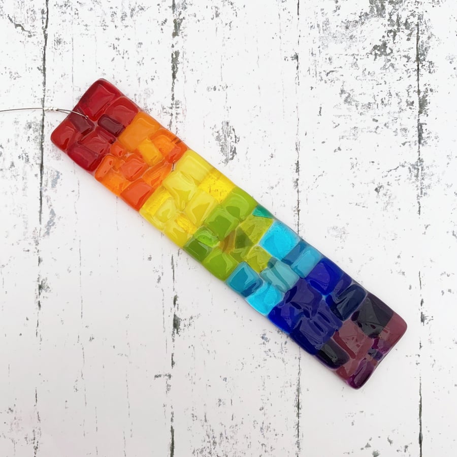 Fused Glass Rainbow Stick Hanging - Handmade Glass Suncatcher