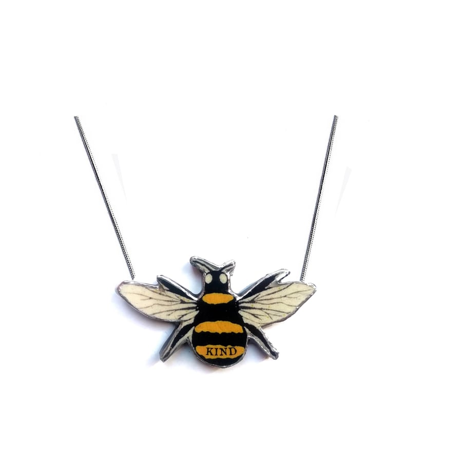 Whimsical Resin Bee Kind Pendant Necklace by EllyMental 