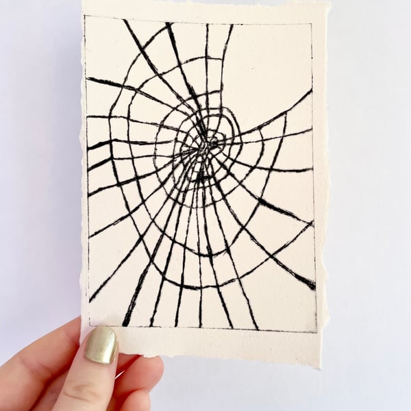 Spider’s Web Handmade Drypoint A6 Print