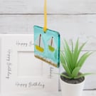 Fused Glass Sailing Boat Keepsake Card 