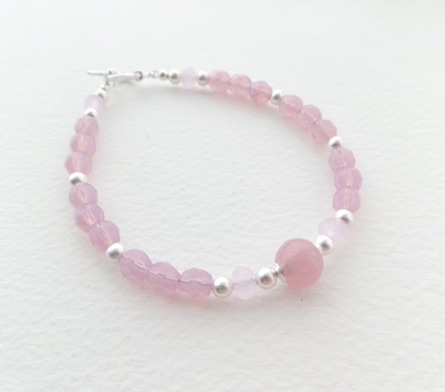 Pastel Pink Silver Bracelet