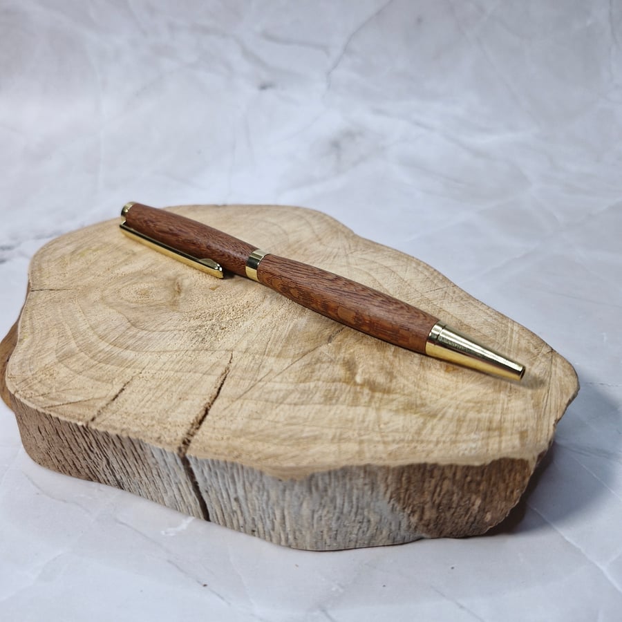 Hand Turned Wooden Twist Pen - Lacewood with Gold Plating
