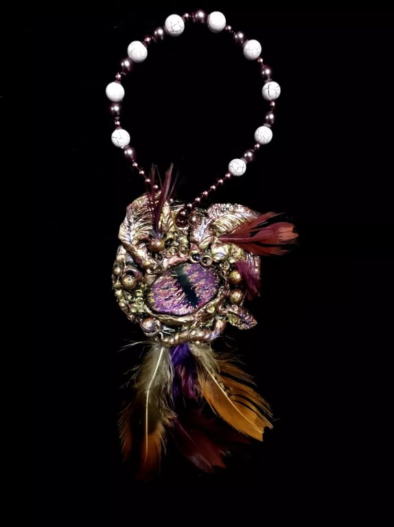 Dragon Eye Feathered Hanger (Purple) OOAK Handcrafted 