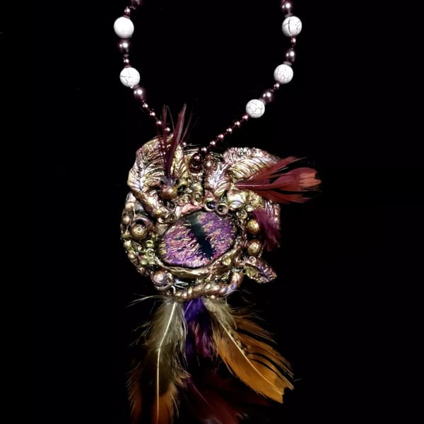 Dragon Eye Feathered Hanger (Purple) OOAK Handcrafted 