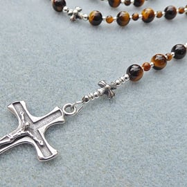 Tiger's Eye 925 Sterling Silver Gemstone Five Decade Handmade Rosary