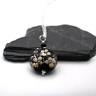 lampwork glass black and gold glitter pendant necklace