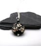 lampwork glass black and gold glitter pendant necklace