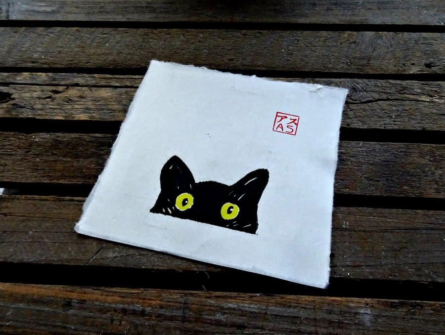 Peeking Cat - Unmounted Linocut Print 