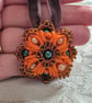 Orange Lace Pendant Necklace – Handmade Tatted Jewellery with Pearls - Image 5